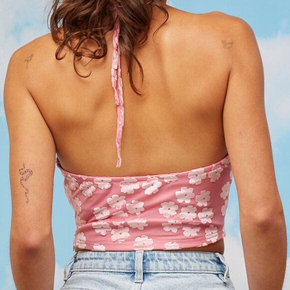 Daisy Street Velvet Floral Halter Crop Top ASO Sarah Cameron - Picture 4 of 8